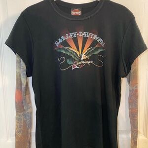 Harley Davidson Black Sheer Graphic Tattoo Sleeve Shirt Women’s Sz XL Durham, NC